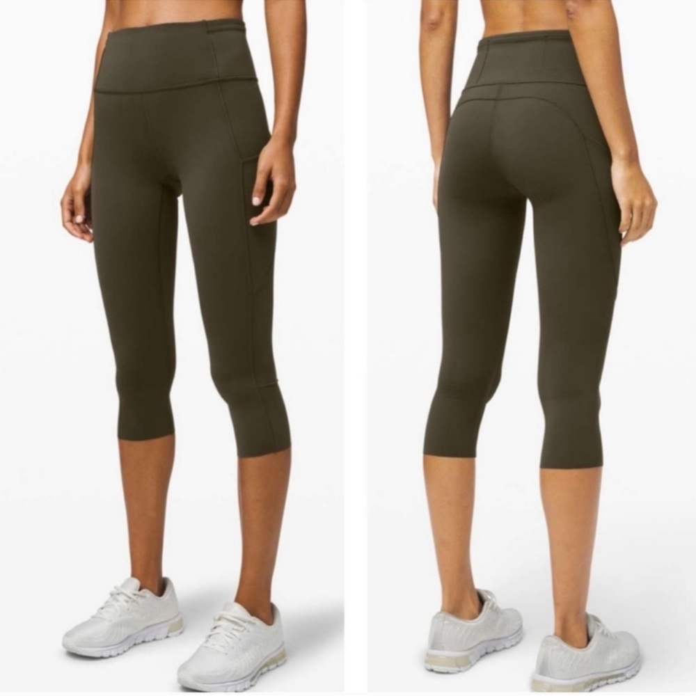 Lululemon Fast and Free Crop II 19" Non-Reflective in Dark Olive 6 - Picture 2 of 7